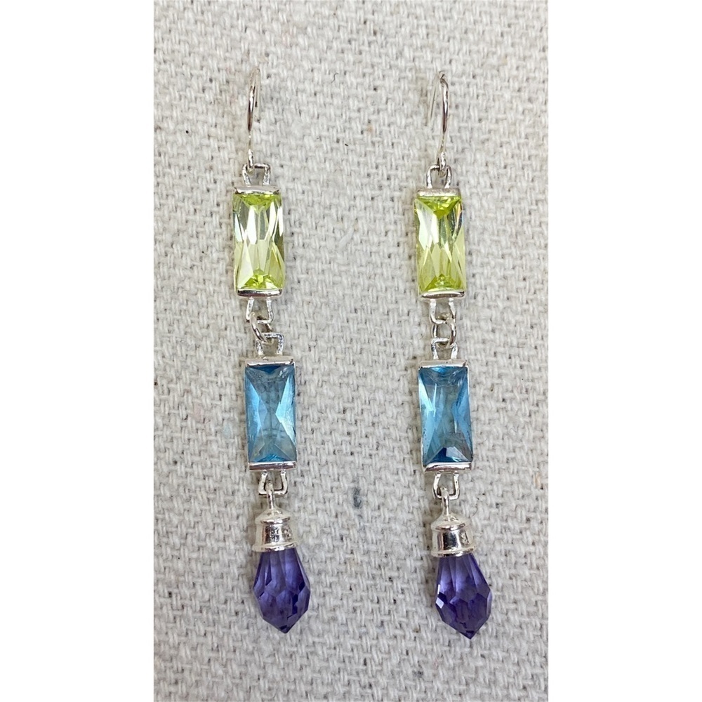 Sterling silver Yellow Blue and Purple stone Drop earrings